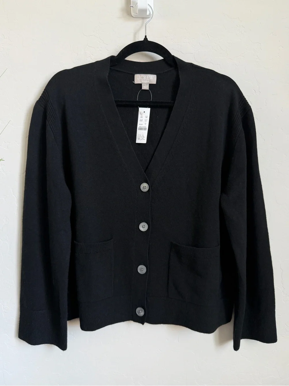 J.Crew 100% Cashmere Black V-Neck Button Cardigan Sweater Size Small